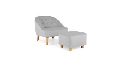 Slickblue Soft Velvet Upholstered Kids Sofa Chair with Ottoman