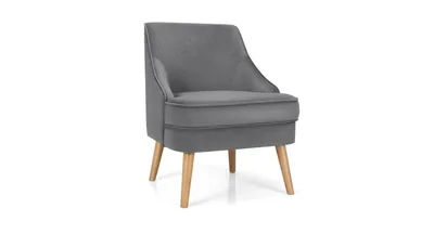 Mid Century Velvet Accent Chair with Rubber Wood Legs for Bedroom