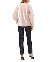 Vince Camuto Women's V-Neck Velvet Shine Blouson-Long-Sleeve Top