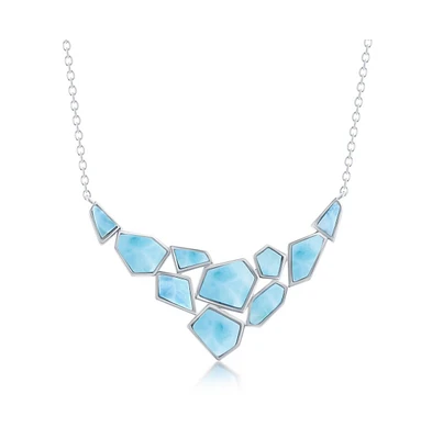 Sterling Silver Large Hexagon & Small Multi-Shaped Larimar Necklace