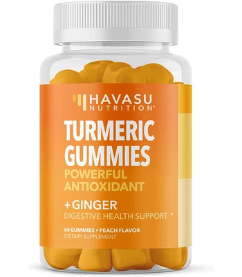 Turmeric and Ginger Gummies for Adults Peach Flavor | Ginger Chews with Turmeric Curcumin for Immune Support and Joint Health | 60 Gummies