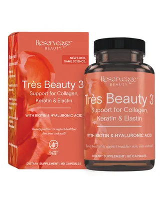 Reserveage Tres Beauty 3, Beauty Supplement for Hair, Skin and Nails with Collagen, Keratin and Biotin, Gluten Free, 90 Capsules (30 Servings)