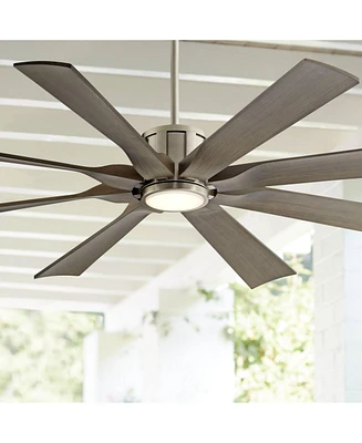 60" Defender Modern Large Outdoor Ceiling Fan with Led Light Remote Control Brushed Nickel Weathered Oak Blades Dimmable Damp Rated for Patio Exterior