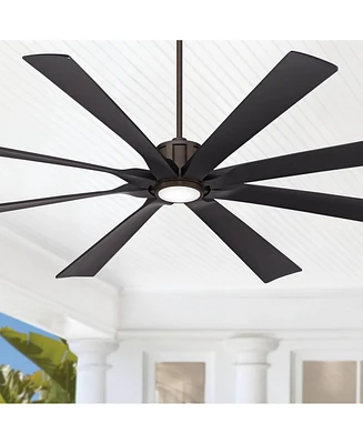 Possini Euro Design 80" Defender Rustic Farmhouse Indoor Outdoor Ceiling Fan with Dimmable Led Light Remote Control Oil Rubbed Bronze Black Damp Rated