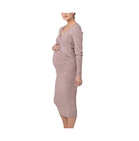 Ripe Maternity Heidi Cross Front Nursing Knit Dress Pink Marle