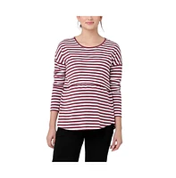 Ripe Maternity Lionel Long Sleeve Nursing Tee Maroon/White