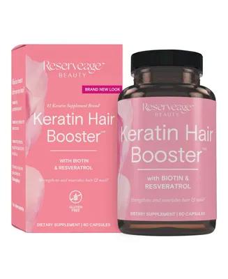 Reserveage Keratin Hair Booster, Hair and Nails Supplement, Supports Healthy Thickness and Shine with Biotin, 60 Capsules (30 Servings)
