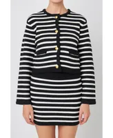 English Factory Women's Knit Striped Sweater Cardigan