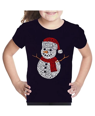 La Pop Art Girls Christmas Snowman Word T-Shirt