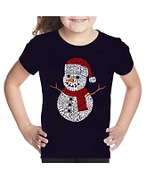 La Pop Art Girls Christmas Snowman Word T-Shirt