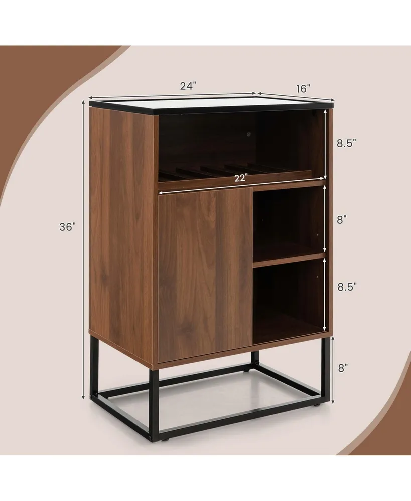 Wine Storage Cabinet Buffet Sideboard with Adjustable Shelf & Sliding Door Kitchen