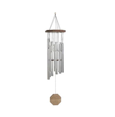 35" Long Traditional Silver Wood Round Top Wind Chime