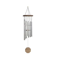 35" Long Traditional Silver Wood Round Top Wind Chime