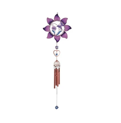35" Long Pewter & Purple Butterfly Wind Chime with Copper Gem