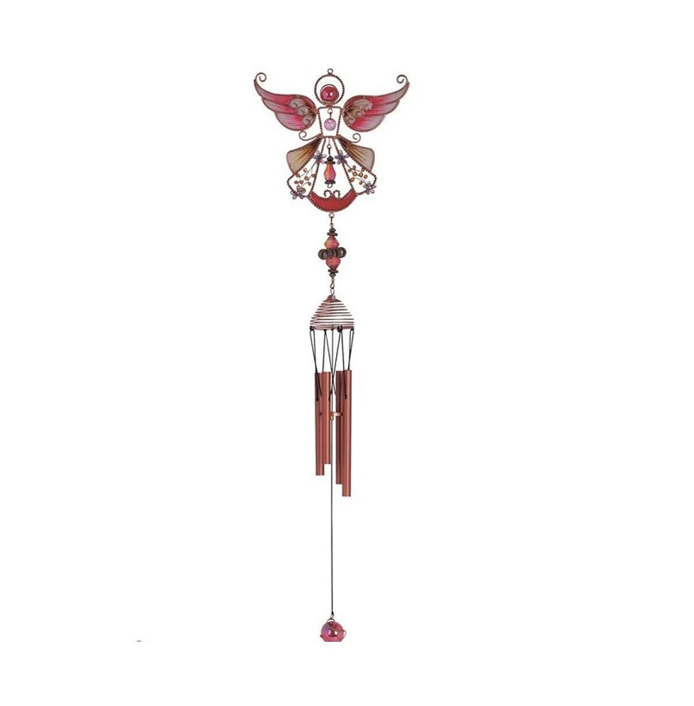 23" Long Red Angel Copper and Gem Wind Chime