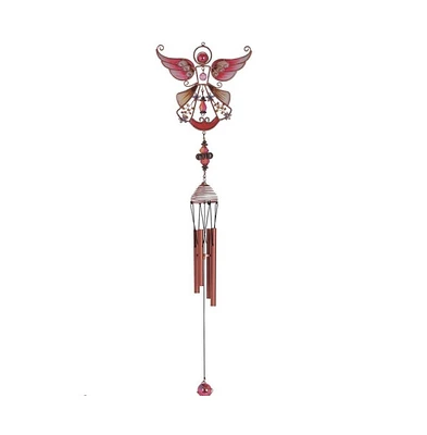 23" Long Red Angel Copper and Gem Wind Chime