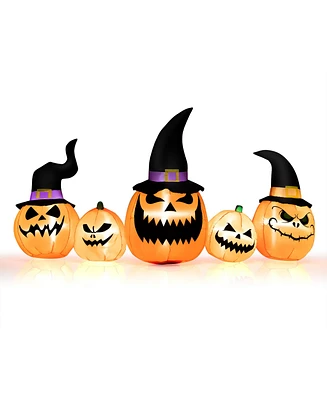 Costway 8 Ft Tall Inflatable Pumpkin Family Waterproof Halloween Yard Decoration w/Led Lights