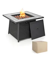 Costway 35'' Propane Gas Fire Pit Table Patio Pe Wicker Rattan w/ Lava Rocks