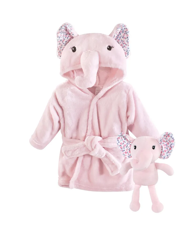 Little Treasure Baby Girls Treasure h Bathrobe and Toy Set, Floral Elephant