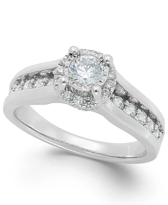 TruMiracle Diamond Channel Halo Engagement Ring (1 ct. t.w.) 14k White Gold