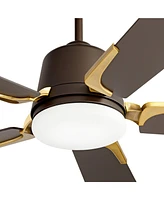 Casa Vieja 54" Desteny Modern Indoor Ceiling Fan with Led Light Remote Control Bronze Brass Wood Blades Opal Etched Glass Dimmable Living Room Kitchen