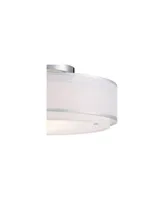 Possini Euro Design Double Organza Modern Ceiling Light Flush-Mount Fixture 20" Wide Chrome 3-Light Sheer Off White Drum Shades for Bedroom Kitchen Li