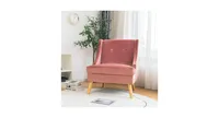 Velvet Wing Back Accent Chair with Rubber Wood Legs and Padded Seat for Living Room-Pink