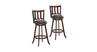 Slickblue 2 Pieces 360 Degree Swivel Wooden Counter Height Bar Stool Set with Cushioned Seat