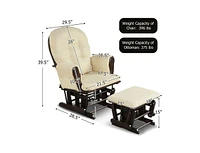 Wood Glider Chair and Ottoman Set with Padded Armrests Detachable Cushion