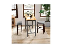 2 Set of 29 Inch Height Upholstered Bar Stool with Solid Rubber Wood Legs and Footrest