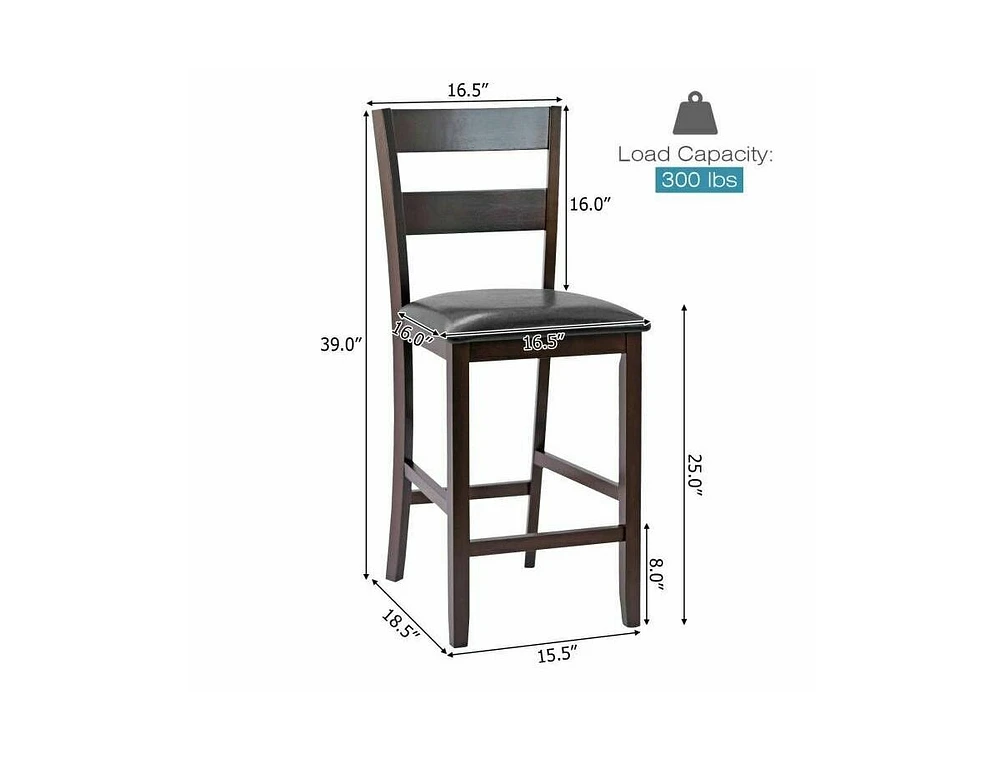 2-Pieces Upholstered Bar Stools Counter Height Chairs with Pu Leather Cover