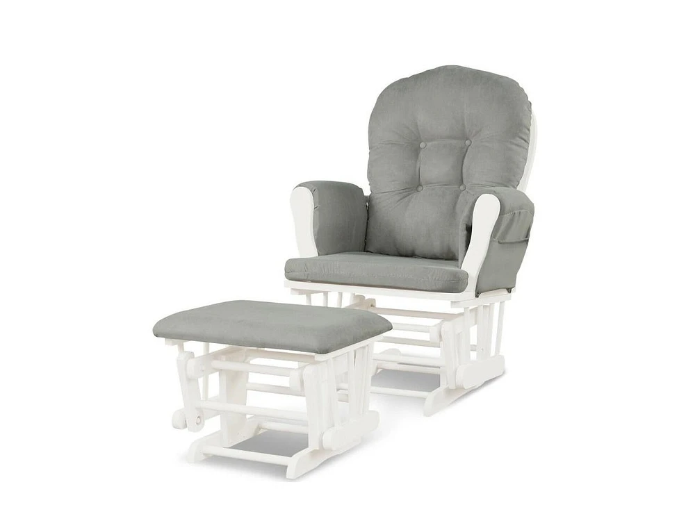 Wood Glider Chair and Ottoman Set with Padded Armrests and Detachable Cushion