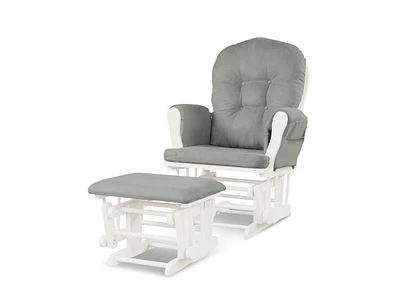 Wood Glider Chair and Ottoman Set with Padded Armrests and Detachable Cushion