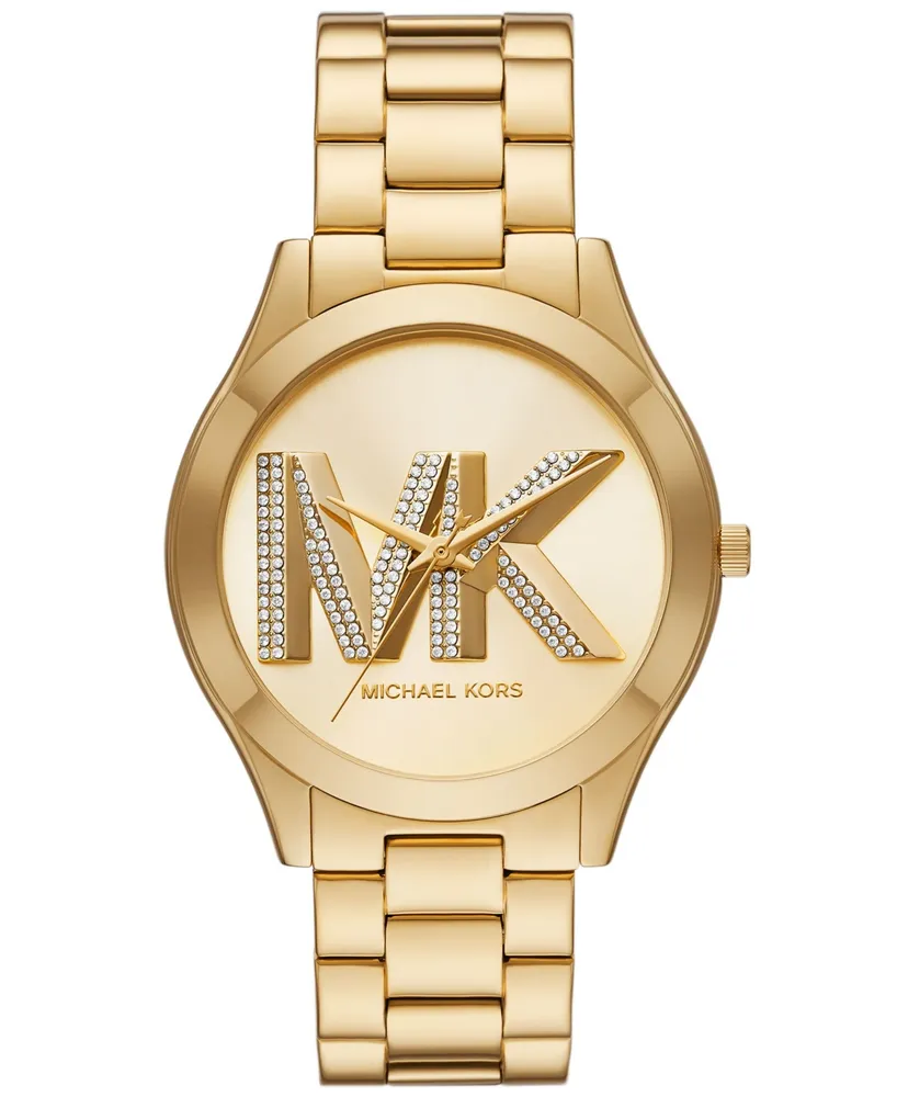 Michael Kors Women's Slim Runway Three-Hand Gold-Tone Stainless Steel Watch 42mm