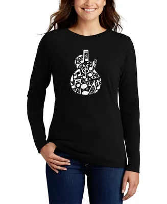 La Pop Art Women's Music Notes Guitar Word Long Sleeve T-shirt