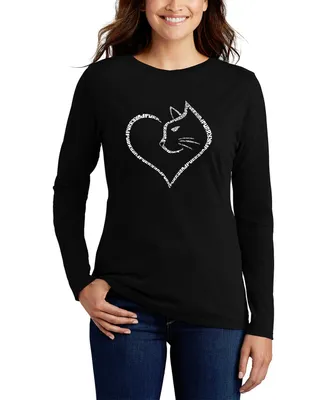 La Pop Art Women's Cat Heart Word Long Sleeve T-shirt