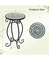 Mosaic Outdoor Side Table, Round End Table with Weather Resistant Ceramic Tile Tabletop