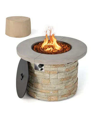 Costway 36'' Round Propane Gas Fire Pit Table Faux Stone w/ Lava Rock