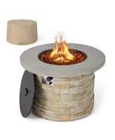 Costway 36'' Round Propane Gas Fire Pit Table Faux Stone w/ Lava Rock