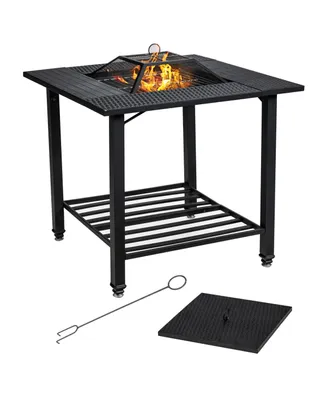 Costway 31'' Outdoor Fire Pit Dining Table Charcoal Wood Burning