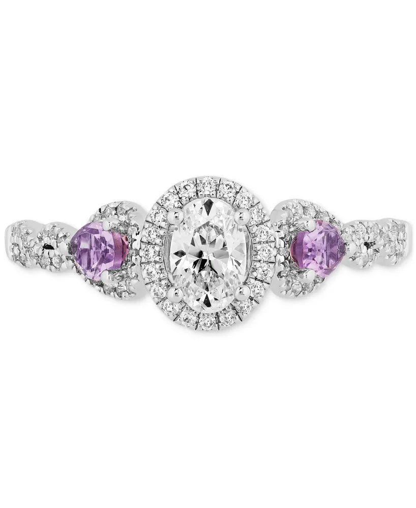 Enchanted Disney Fine Jewelry Diamond (3/4 ct. t.w.) & Rose de France Amethyst (1/3 ct. t.w.) Rapunzel Halo Ring in 14k White & Rose Gold