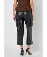 English Factory Women's Faux Leather Cropped Cargo Pants