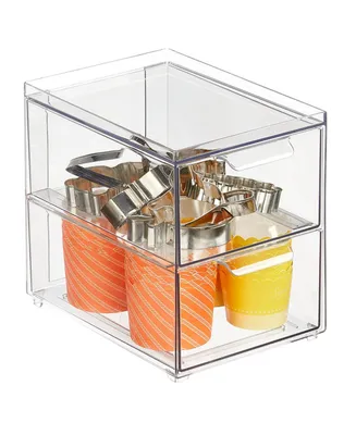mDesign Stacking Plastic Storage Kitchen Pantry Bin - 2 Pull-Out Drawers - Clear