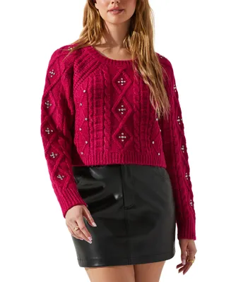 Astr the Label Women's Madison Embellished Cable-Knit Sweater