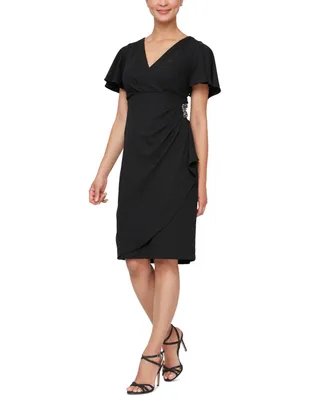 Sl Fashions Women's Flutter-Sleeve Embellished Dress