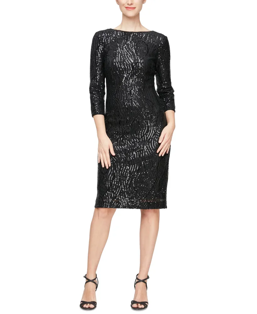 SL Fashions Sequined Lace Midi Dress - Macy's