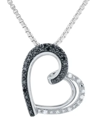 Black & White Diamond Stylized Heart Drop 18" Pendant Necklace (1/6 ct. t.w.) in Sterling Silver