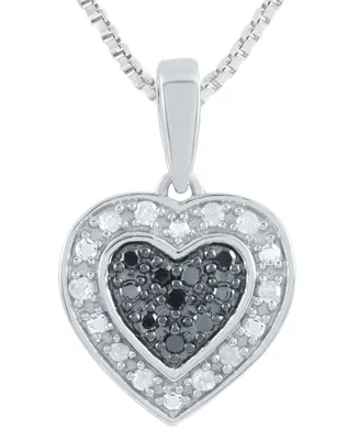 Black & White Diamond Heart Drop 18" Pendant Necklace (1/6 ct. t.w.) in Sterling Silver