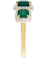 Grown With Love Lab Grown Emerald (2-1/4 ct. t.w.) & Lab Grown Diamond (1/3 ct. t.w.) Three Stone Halo Statement Ring in 14k Gold