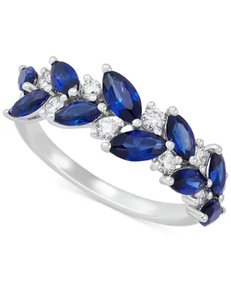 Grown With Love Lab Grown Sapphire (2-1/5 ct. t.w.) & Lab Grown Diamond (1/3 ct. t.w.) Marquise Vine Ring in 14k White Gold